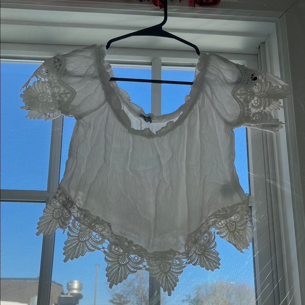 Charlotte Russe White Blouse with Lace Details
